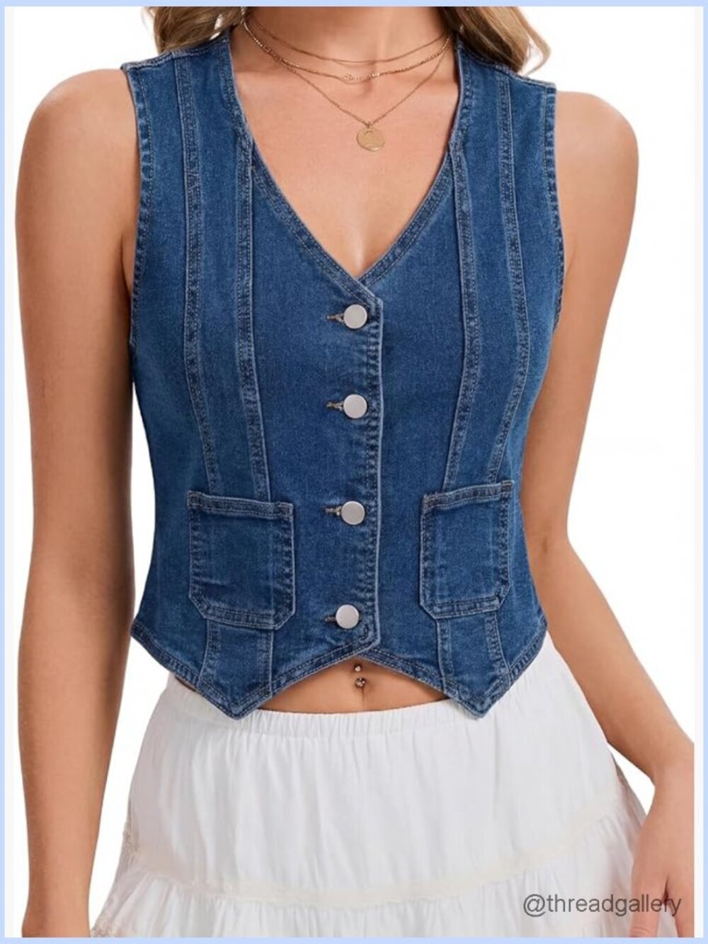 V Neck Button Down Denim Vest Jean Waistcoat Crop Top Y2K Summer